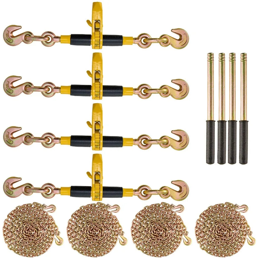 Ratchet Chain Binder 5/16-3/8 Heavy Duty Load Binders with G80 Chains 7100 lbs Secure Load Limit Labor-saving Anti-skid Handle