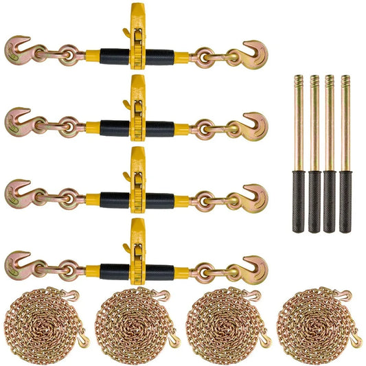 Ratchet Chain Binder 5/16-3/8 Heavy Duty Load Binders with G80 Chains 7100 lbs Secure Load Limit Labor-saving Anti-skid Handle