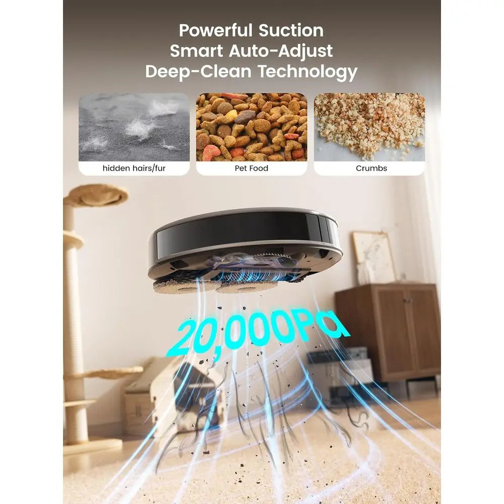 Robot Vacuum and Mop, 20000Pa Suction, Self Emptying, Auto Mop Washing & Drying for Hands-Free, Anti-Tangle Brushes, Dual Spinni