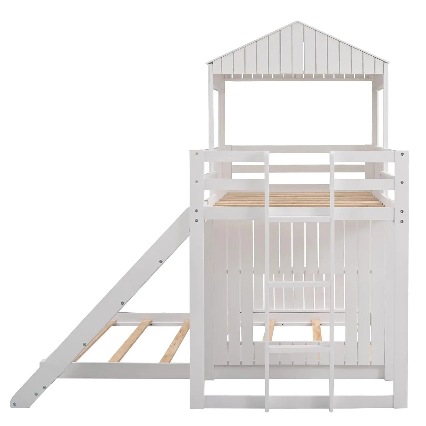 Wooden Twin Over Full Bunk Bed with Slide, Loft Bed Frame with Playhouse, Farmhouse, Ladder and Guardrails for, Customized