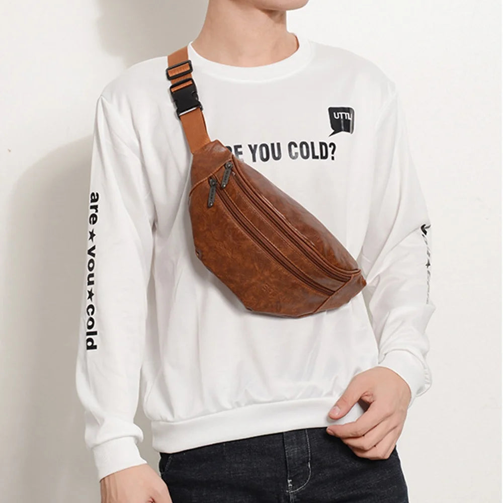 Men's Fanny Pack Fashion Style Men's PU Waist Bags Fanny Pack Travel Belt Purse Shoulder Bags Tote Waist Bag Men's Gift