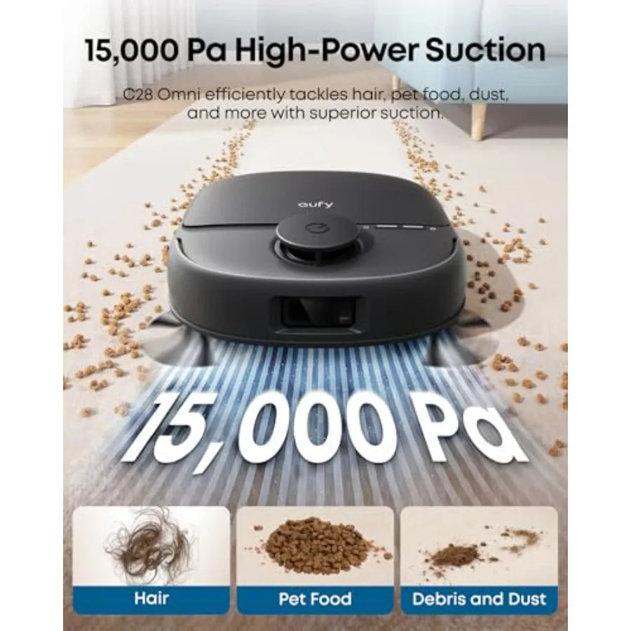 C28 Robot Vacuum and Mop Combo 15 000 Pa Suction Hardwood Tile Floor Cleaner with Zero-Tangle Pet Hair Design Auto Mop WashingD