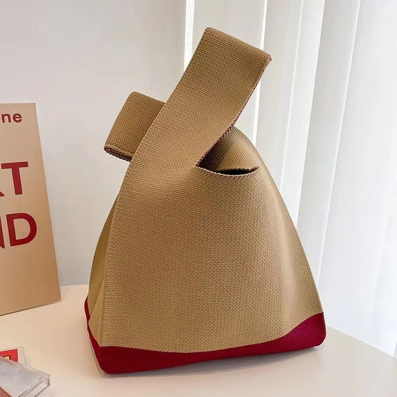 Women'S Knot Wrist Bag Tote Handmade Knitted Bag Portable Mini Striped Bucket Phone Bags Large Capacity Spring Summer Handbags