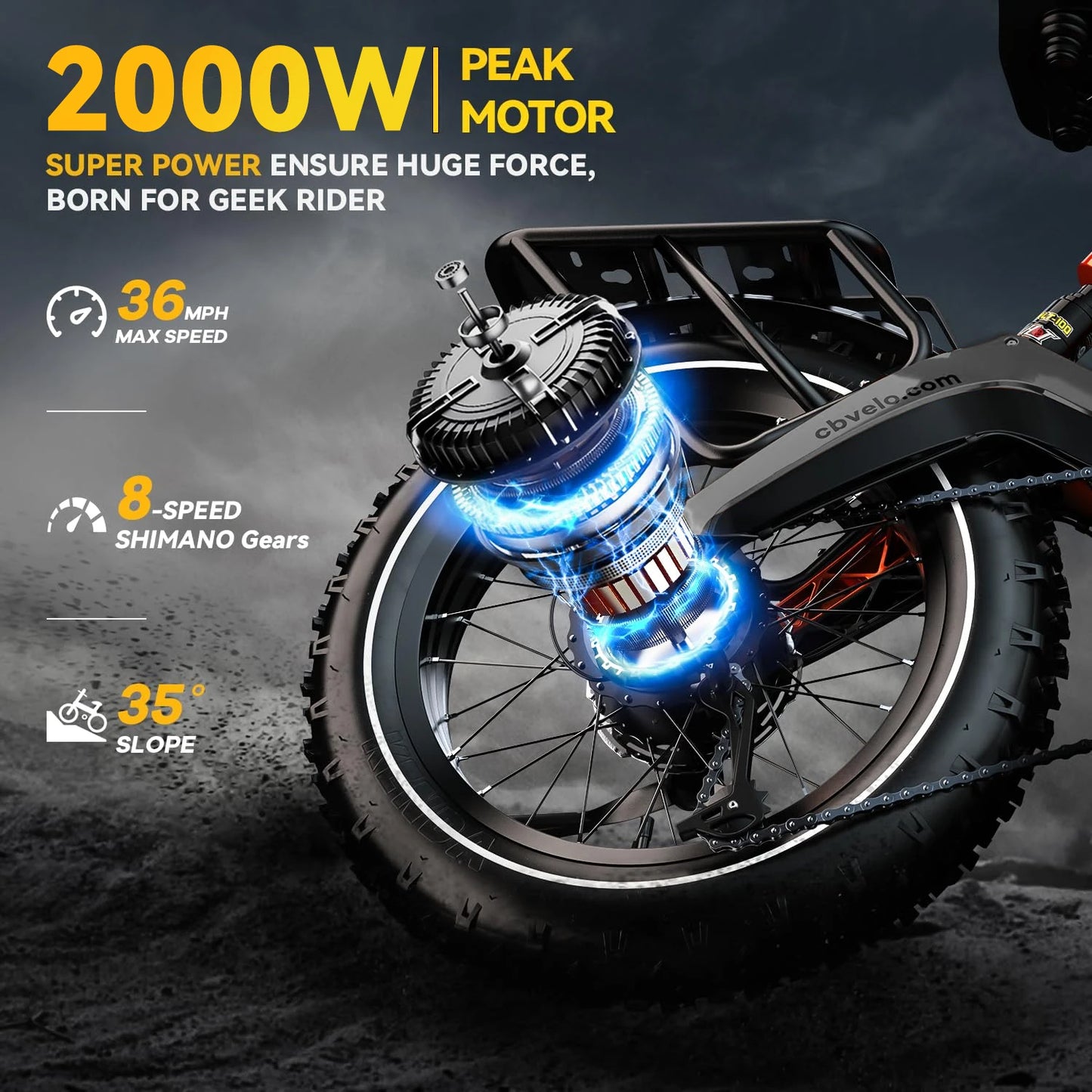 Cybervelo Luxury Folding E-bike for Adult, 2000W Peak Motor, Built-in 25Ah Removable Battery, 8-Speed Shift 20” Fat Tire EK6