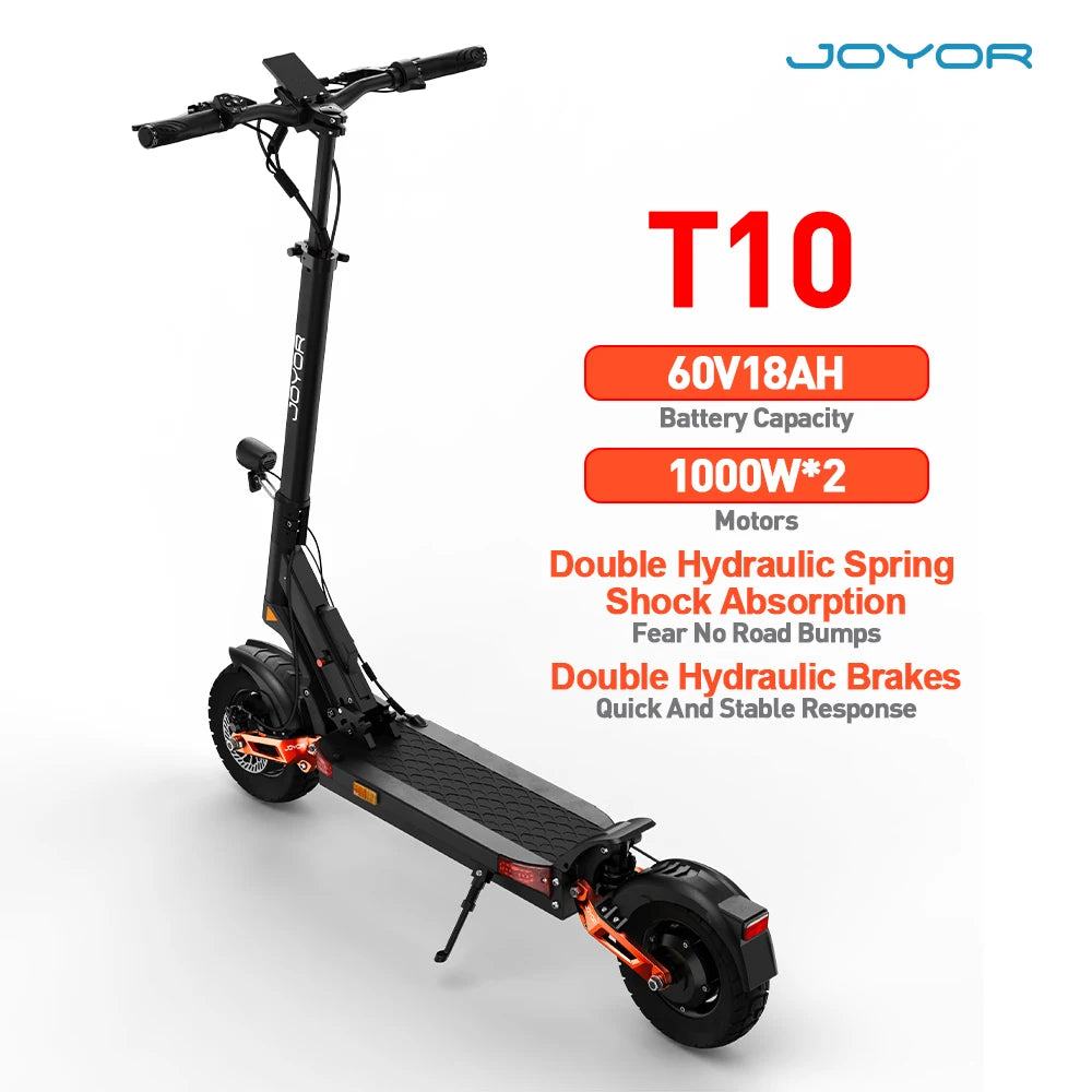 T10 JOYOR 2000W Adult Electric Scooter Dual Motor Off-road Electric Scooter 60V18AH Max Speed 60km/h Foldable Commuter E-scooter