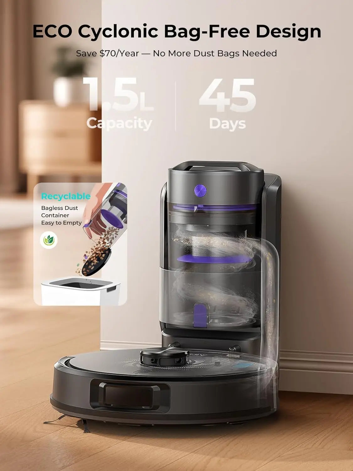 Self-Emptying Robot Vacuum and Mop, 6000Pa Suction with LiDAR Navigation, Smart Mapping, App Control for Pet Hair