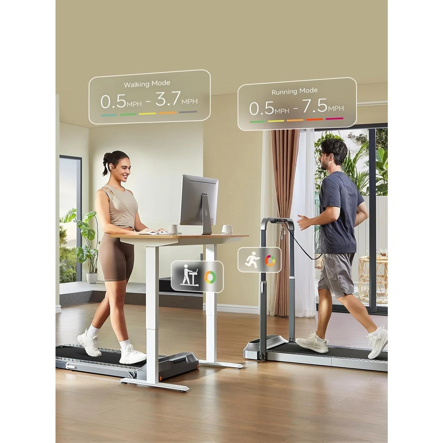 Folding Treadmill, 2 in 1 Walking Pad Under Desk Treadmill for Home and Office, Compact Foldable Design with App, Customized