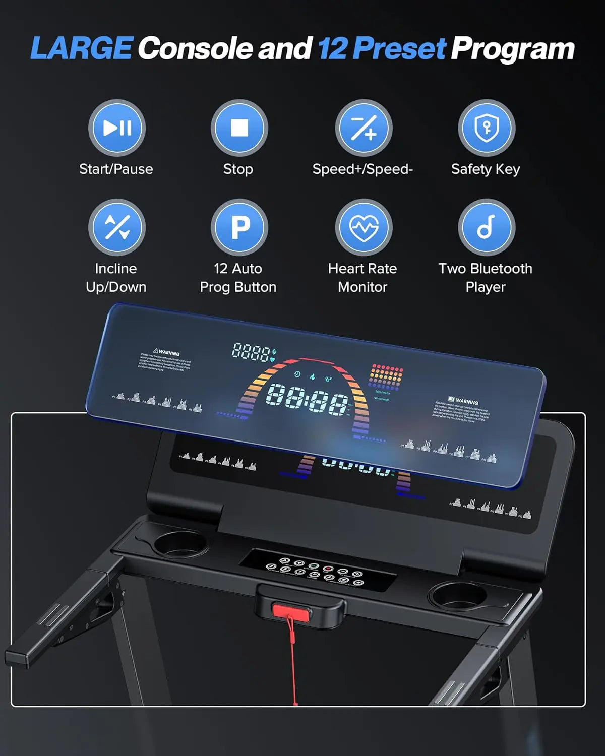 Auto Incline Treadmill, 15% Incline Heavyduty Treadmill with Pulse Sensor, 4.5HP, 10 MPH, 500 lbs Capacity, 20'' x, Customized