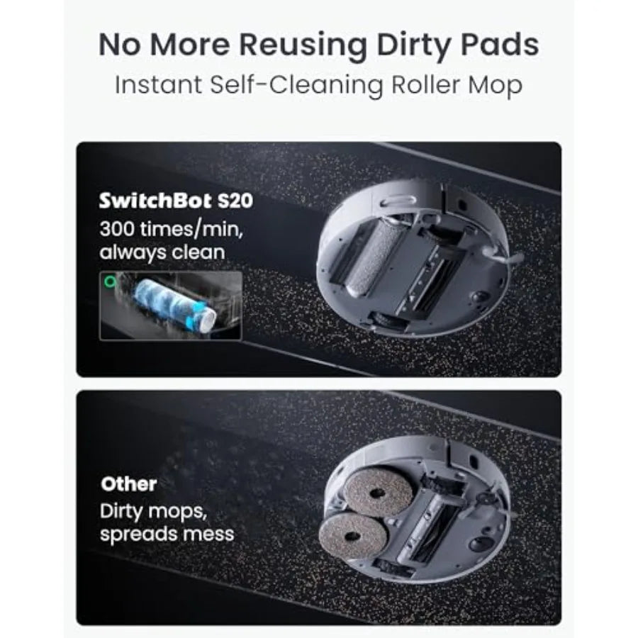 S20 Robot Vacuum and Mop with Matter 10000Pa Suction Roller Mop AI Navigation Auto Mop Wash Dry Self-Emptying Works with Apple