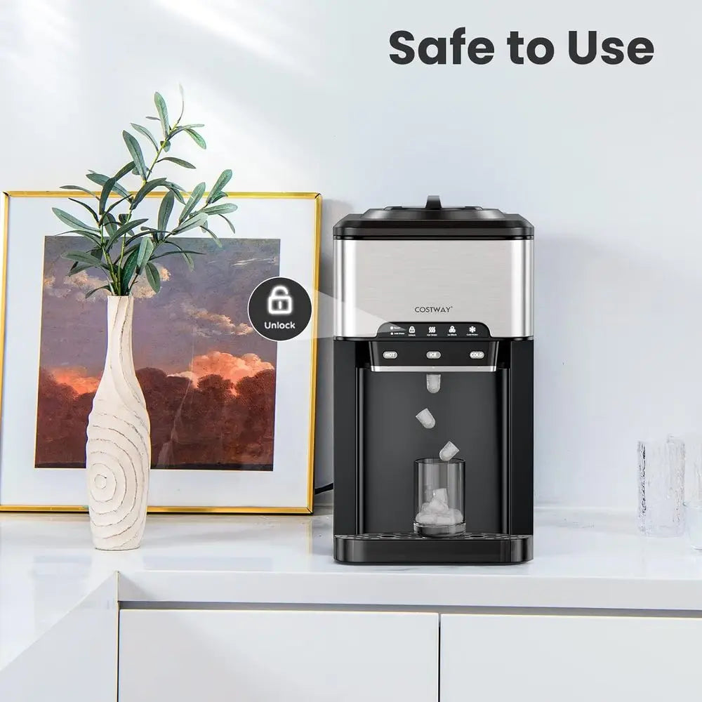 3-in-1 Countertop Water Dispenser with Ice Maker, Fits 3-5 Gallon Bottles, Hot/Cold, 48 lbs/day, 12 Ice Cubes, 4 lbs Basket