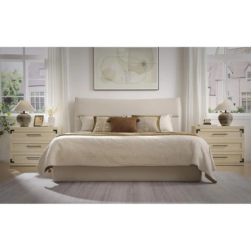 Pair of 2-31 Wide, Large Nightstands with 3 Drawers, Oversized Tall Bedside Tables, Sand Beige