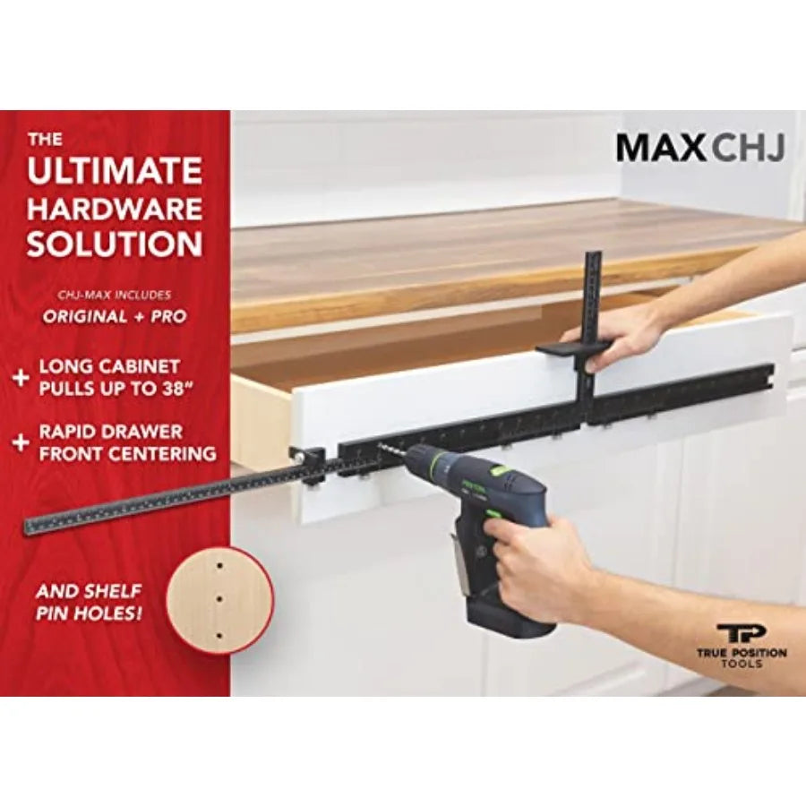 MAX Cabinet Hardware Jig - Install Long Pulls and Shelf Pin Holes - Made In USA - Hand Calibrated by True Position Tools