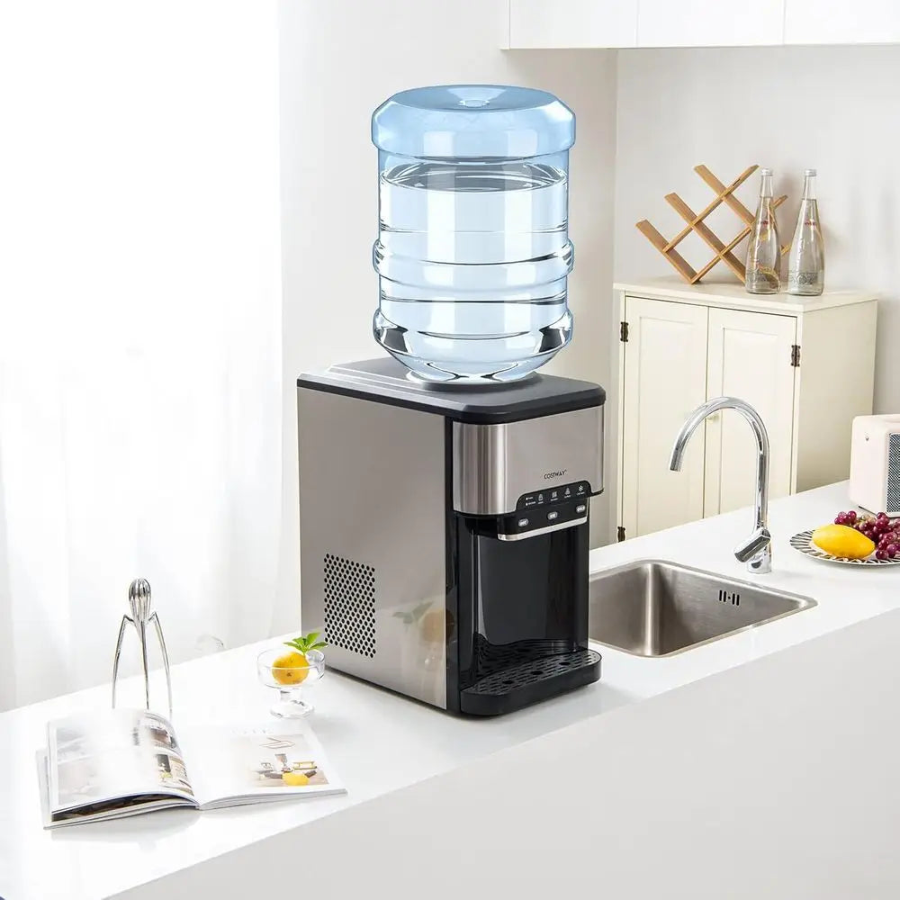 3-in-1 Countertop Water Dispenser with Ice Maker, Fits 3-5 Gallon Bottles, Hot/Cold, 48 lbs/day, 12 Ice Cubes, 4 lbs Basket