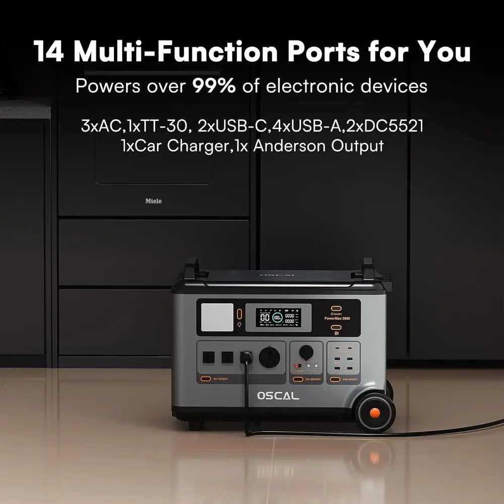 OSCAL Portable Power Station 3600Wh PowerMax 3600 SE With 2x400W r Panel, 3600W (Surge 7200W) Output, LiePO4 r Generator or Home