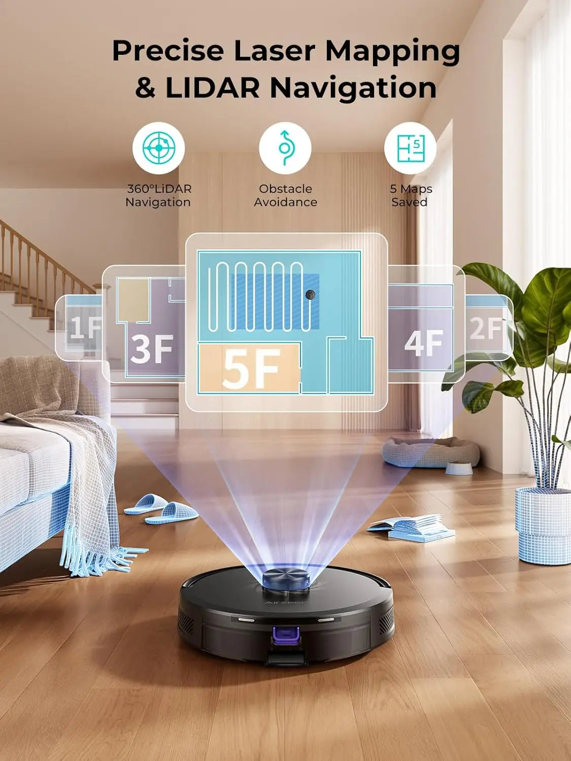 Self-Emptying Robot Vacuum and Mop, 6000Pa Suction with LiDAR Navigation, Smart Mapping, App Control for Pet Hair