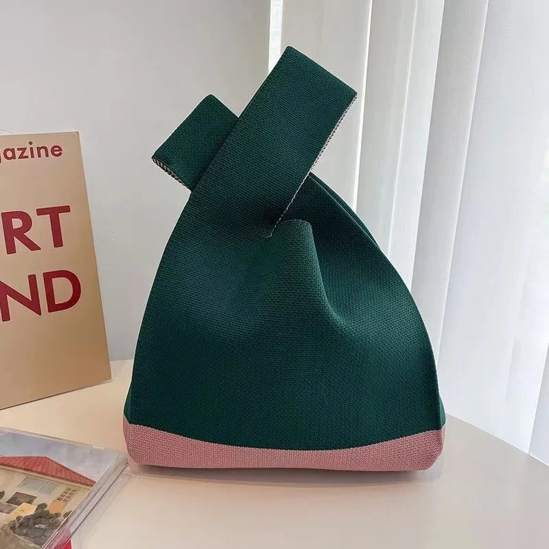 Women'S Knot Wrist Bag Tote Handmade Knitted Bag Portable Mini Striped Bucket Phone Bags Large Capacity Spring Summer Handbags