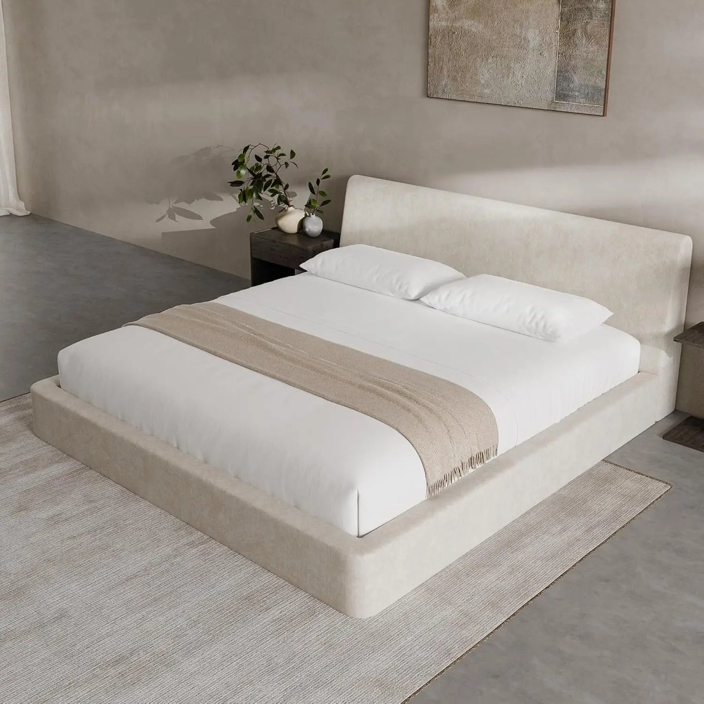RECCI AirFrame King Size Bed Frame with Ergonomic Angled Foam Cushioned Headboard, Minimalist Design Platform Bed Frame, No Box