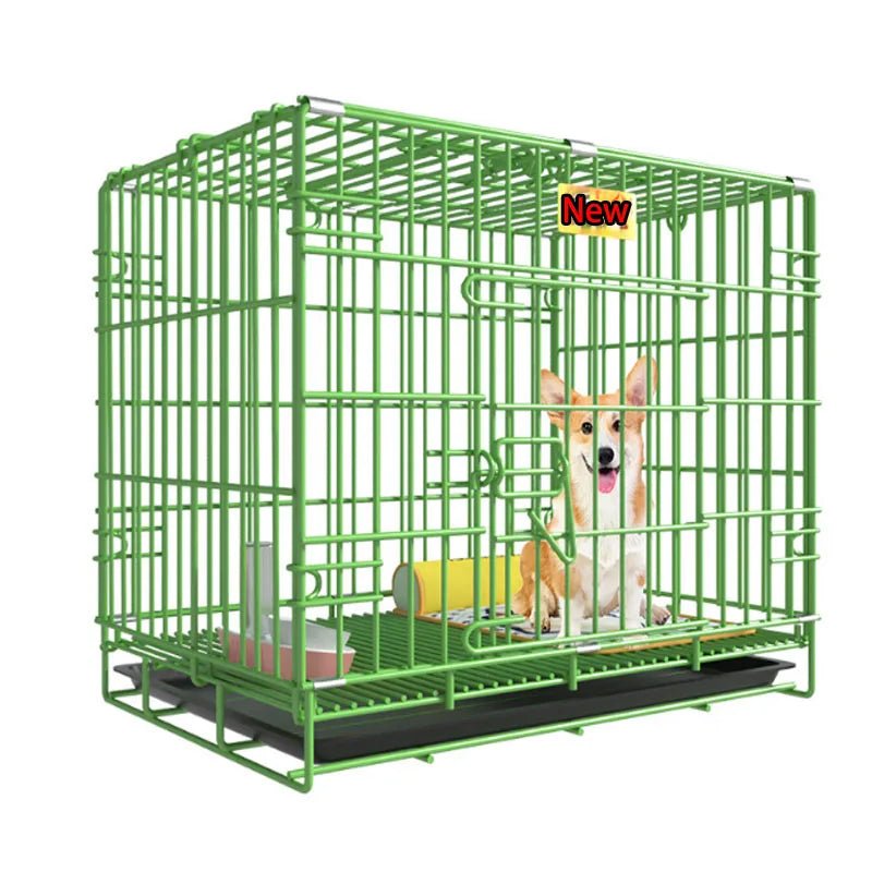 Green Durable folded portable spraying rust prevente gnawing metal Kennel teddy Golden Retriever dog cage house