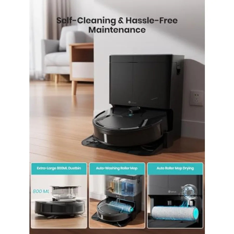 Robot Vacuum and Mop 18000Pa Strong Suction Self-Cleaning Roller Mop with Auto Drying LiDAR Navigation and Obstacle Avoidance T