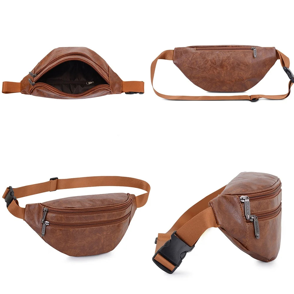 Men's Fanny Pack Fashion Style Men's PU Waist Bags Fanny Pack Travel Belt Purse Shoulder Bags Tote Waist Bag Men's Gift