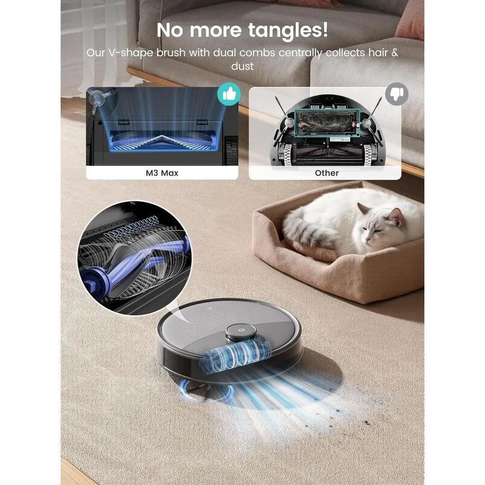 Robot Vacuum and Mop, 20000Pa Suction, Self Emptying, Auto Mop Washing & Drying for Hands-Free, Anti-Tangle Brushes, Dual Spinni