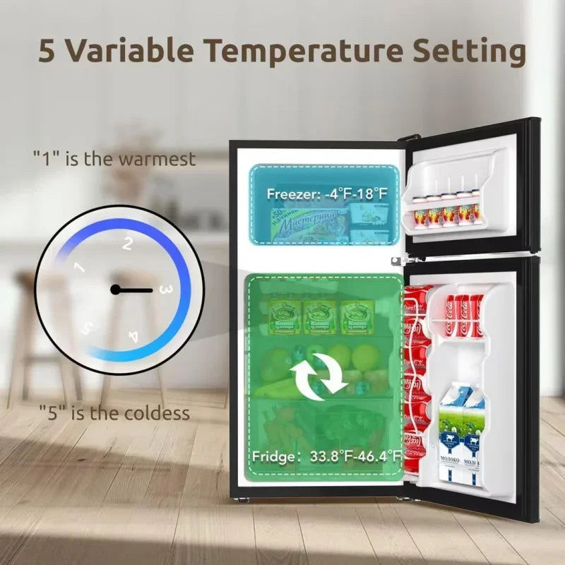 QWMini Fridge with Freezer,2 Door Small Refrigerator Freezer,for Bedroom,3.2 CU.FT,For Home,Office,Dorm,Garage
