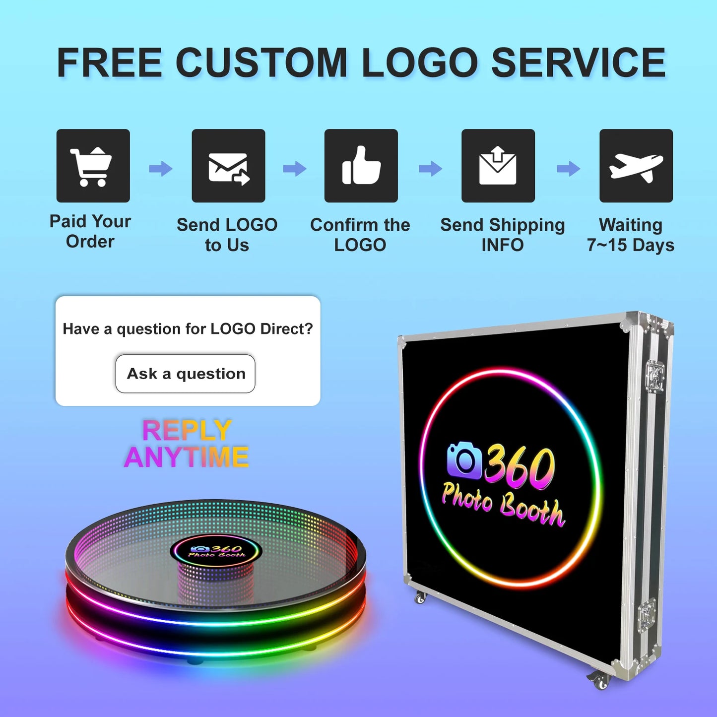 Infinity Glass 360 Photo Booth Machine 80cm 100cm Tempered Glass Platform RGB LED Light Ship from US/EU For Wedding Event Rental