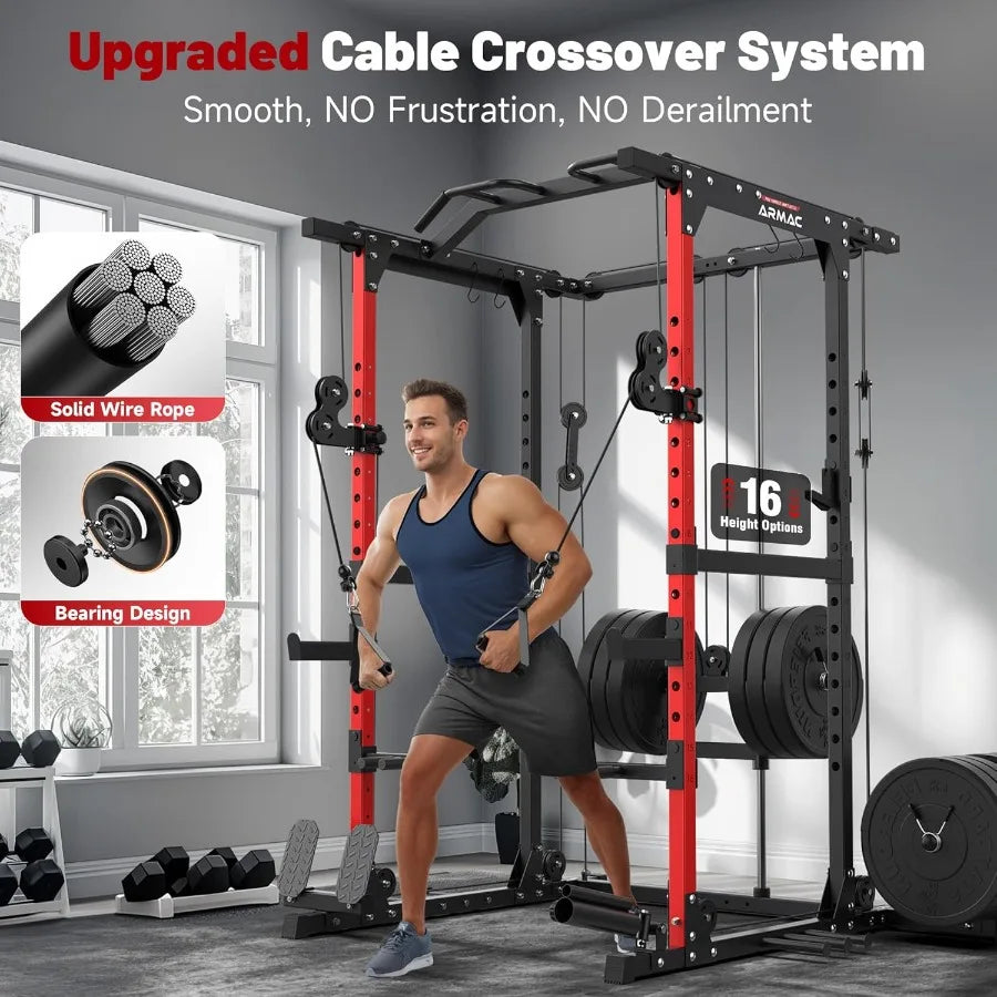 Power CagePower Rack with LAT Pulldown MultiFunction Training Attachments for Home Gym Fitnees Equipment 1500LBS