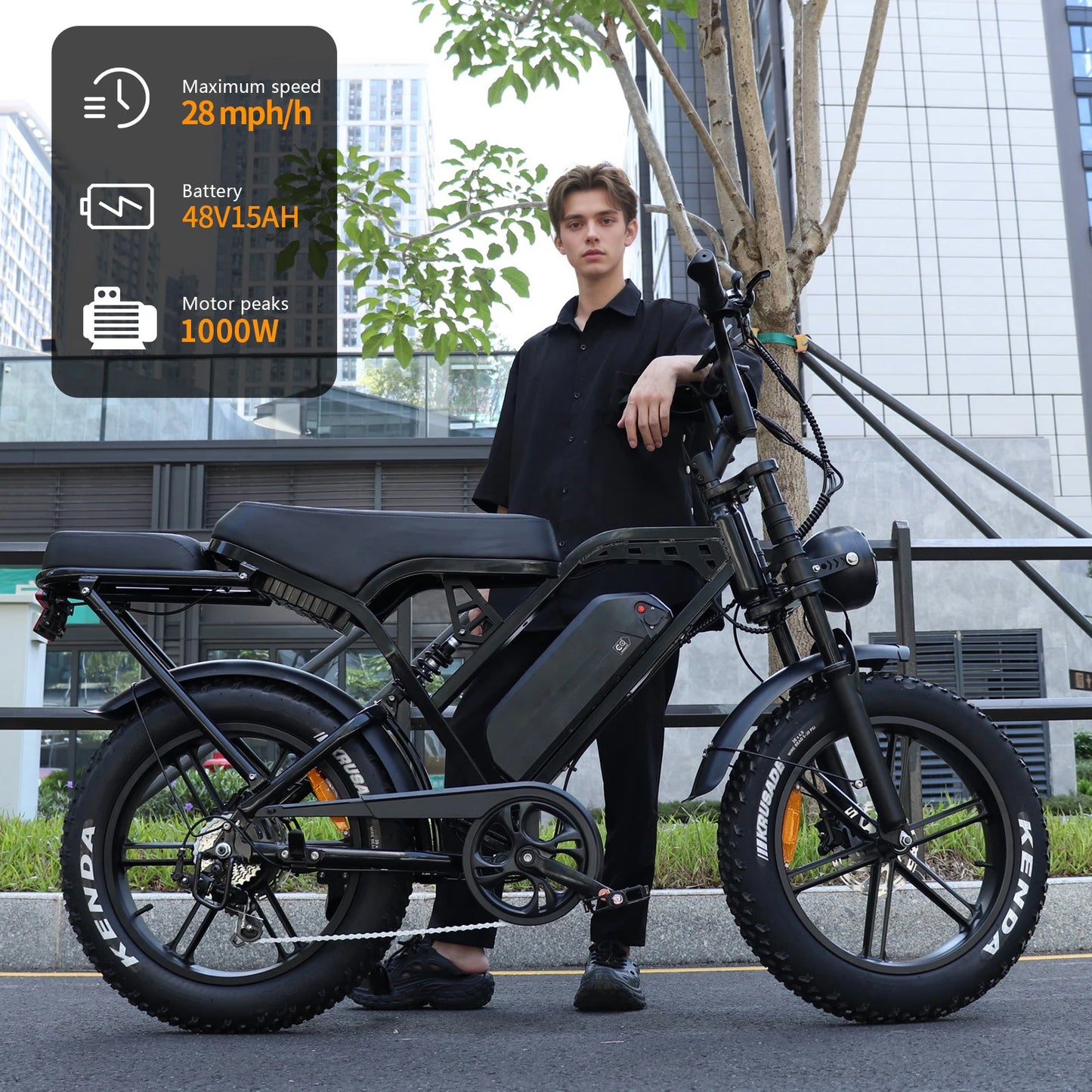 X80Pro 1000W Ebike, 20-inch fat tire electric bicycle, 48V 15Ah removable battery, 50km/h, hydraulic brakes, off-road snow bike