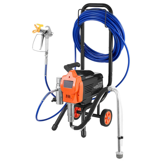 Stand Airless Paint Sprayer, 1500W, 3300PSI High Pressure Airless Sprayer With Cart, Cleaning Brush, Hose, Extension Rod,