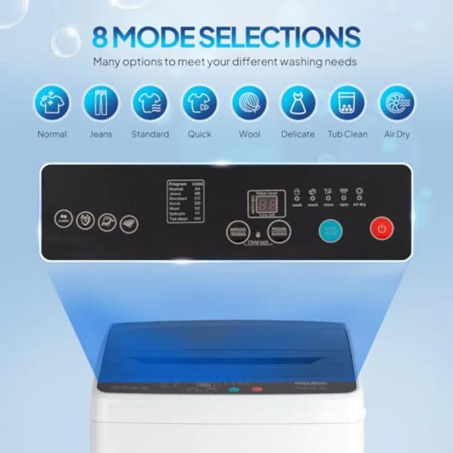 30LBS Full-Automatic Portable Washing Machine with Stainless Steel Drum Electric Washer and Spin Dryer Combo with Drain Pump fo