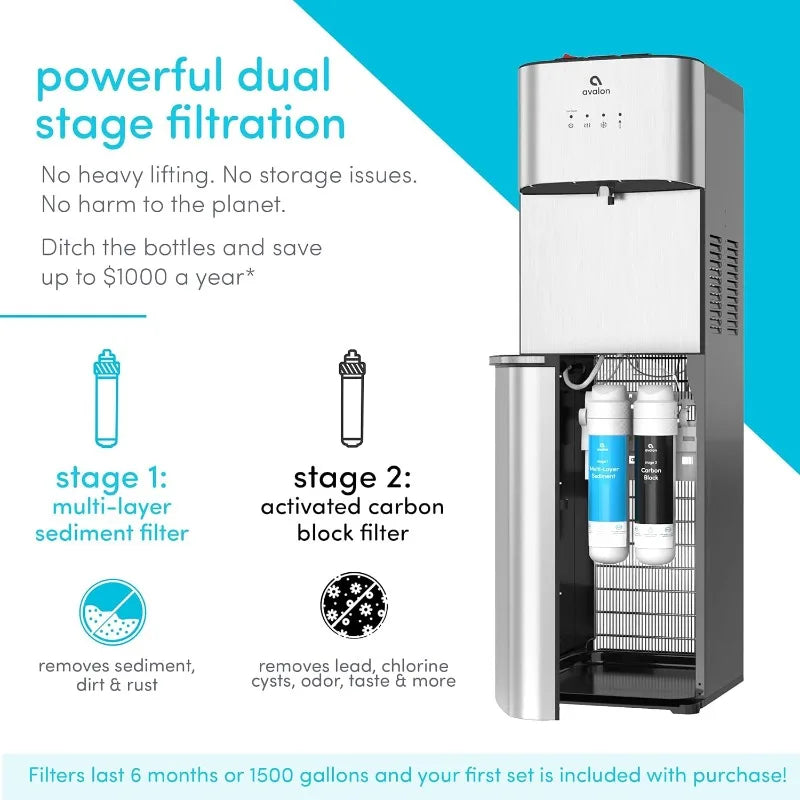 Avalon Self Cleaning Bottleless Water Cooler Water Dispenser - 3 Temperature Settings - Hot, Cold & Room Water, Stainless Steel