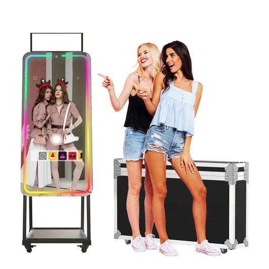 MWE Magic Mirror Photo Booth Machine Touch Screen with 1200W Pixel 4K HD Camera,RGB Surround Light Music Sync,Professional