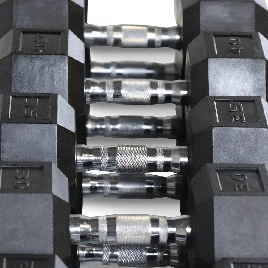 Rubber Coated Hex Dumbbell Set with Two Tier Premium Storage Rack Built for Strength Building, Weight Loss & Home Gym – 30LB Set