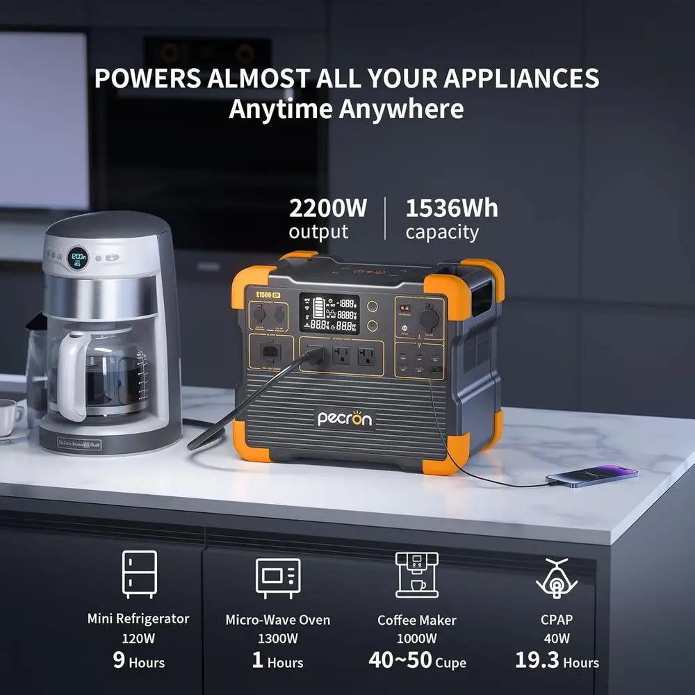 Portable Power Station, E1500LP r Generator 1536Wh, 2200W LiePO4 Battery Backup, ast Charging Power Station or Home use, RV, and