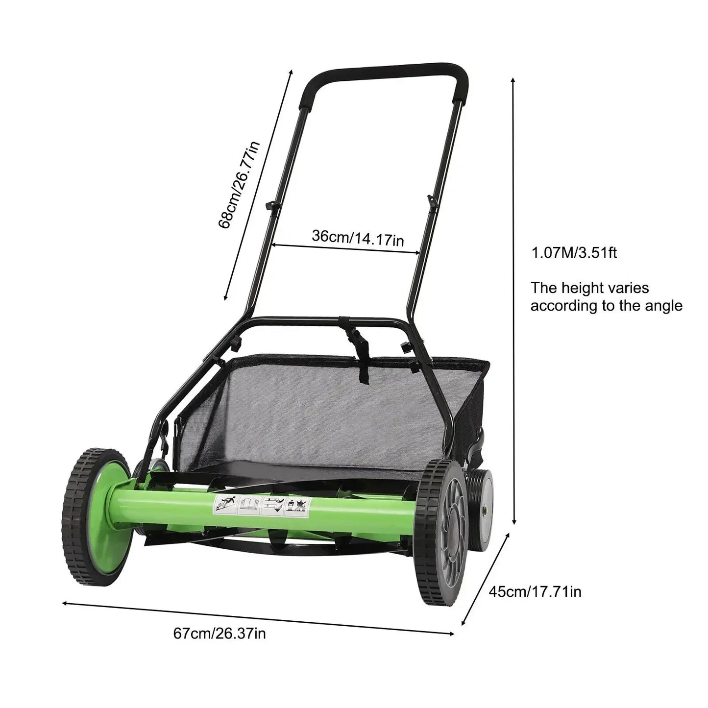 Manual Push Reel Lawn Mower with Adjustable Height for Home Garden Lawns