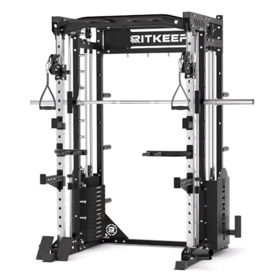 Home Gym Smith Machine with 320lb Weight Stacks 6-in-1 Power Rack Crossover Pull-Up Dip Station Full Body Strength Training Ste