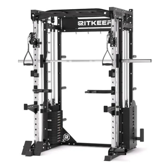 Home Gym Smith Machine with 320lb Weight Stacks 6-in-1 Power Rack Crossover Pull-Up Dip Station Full Body Strength Training Ste