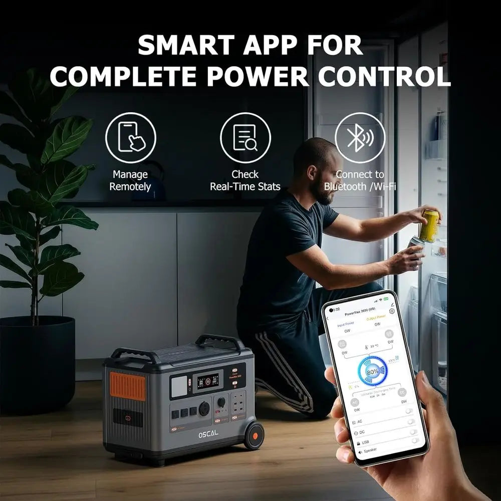 OSCAL PowerMax 3600SE Portable Power Station, 3600Wh LiePO4 Battery, r Generator with 2x400W r Panel, 3600W (Surge 7200W) ast ch