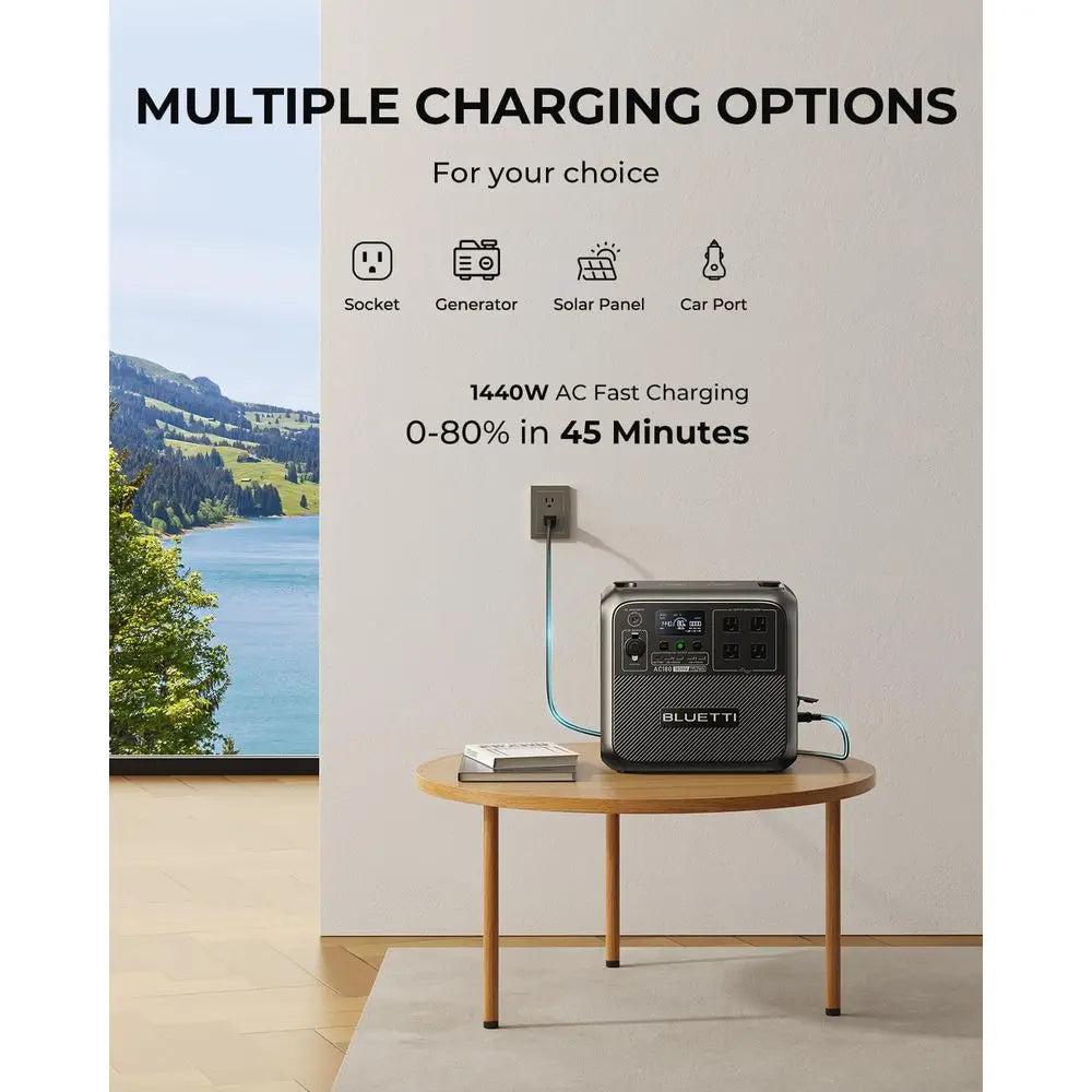 AC180 Portable Power Station, 1152Wh r Generator w/ 4 1800W (2700W Peak) AC Outlets, 0-80% in 45 Min, LiePO4 Battery Backup or C