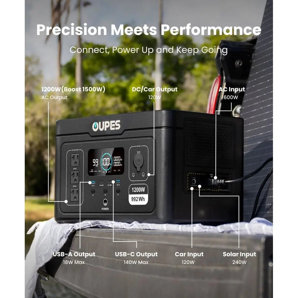 Exodus 1200 r Generator with 240W Panels Included, – 992Wh 1200W LiePO4 Battery Power Station with Dual PD 140W Type-C, Smart Ap
