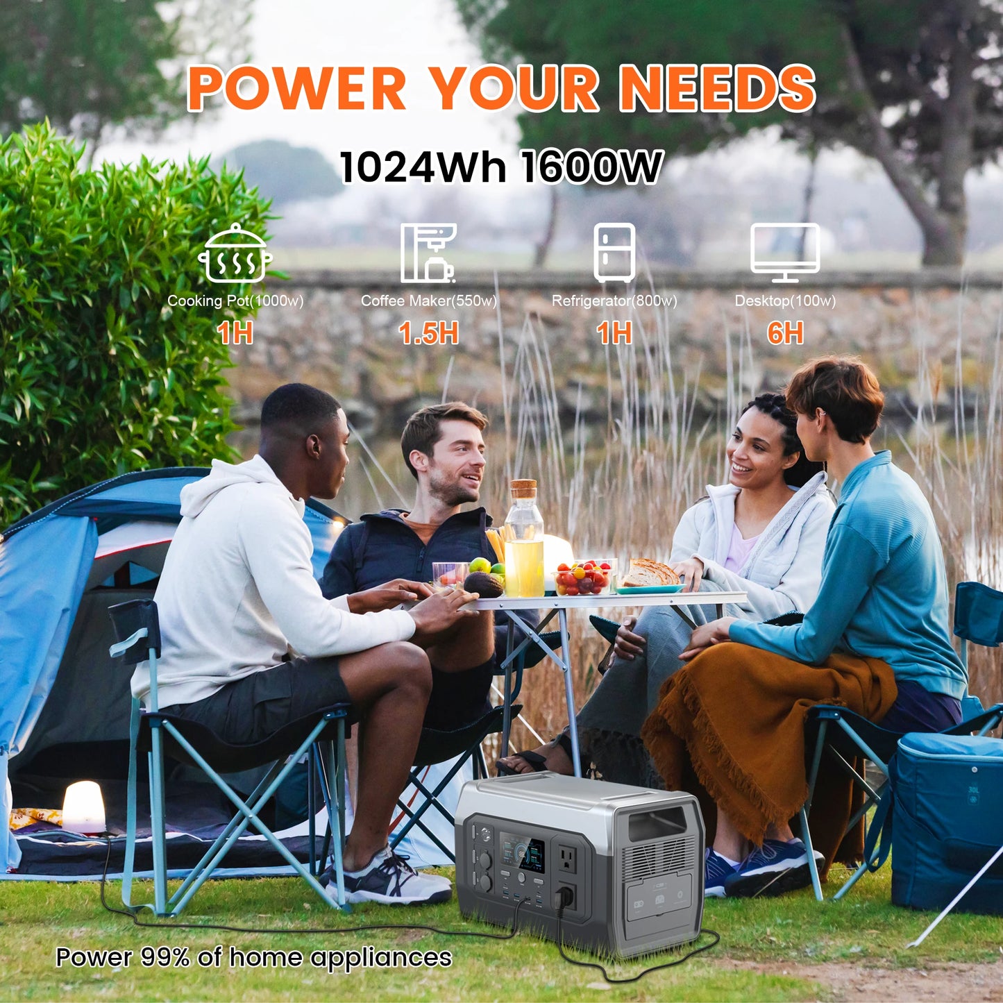 CTOLITY XP1000 1800W Solar Generator 200W Solar Panel 1024Wh Portable Power Station LiFePO4 Battery Outdoor,Off-Grid Living,RV
