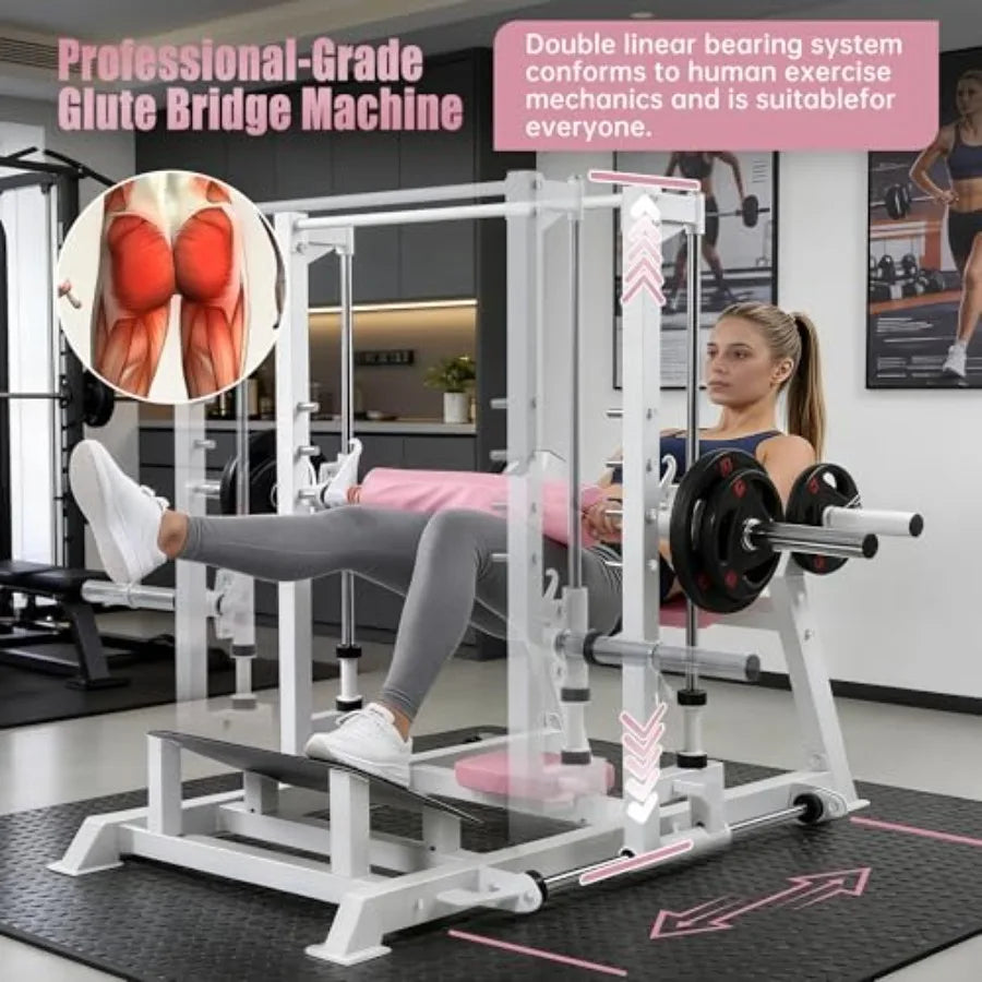 Hip Thrust Machine Home Gym Multi-Functional Smith Machine for Hip Thrust Glute Training Full Body Workout Power Rack with Guid