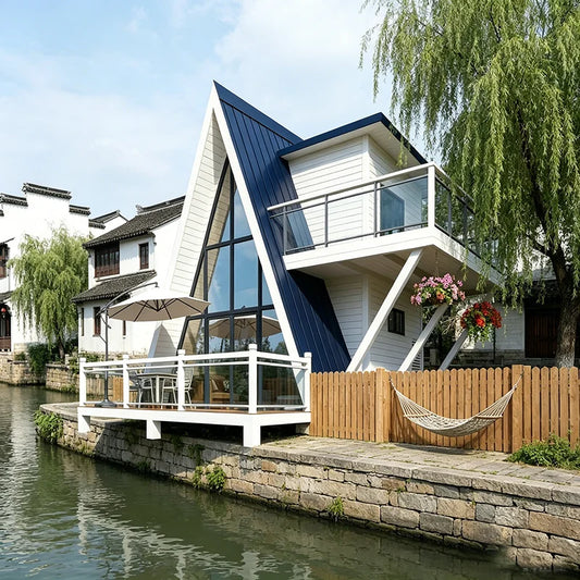 Customized Modern Container Wooden Cabin A-Frame Triangular Kit House 3 Bedrooms Custom Cottage Luxury Prefab House Villa