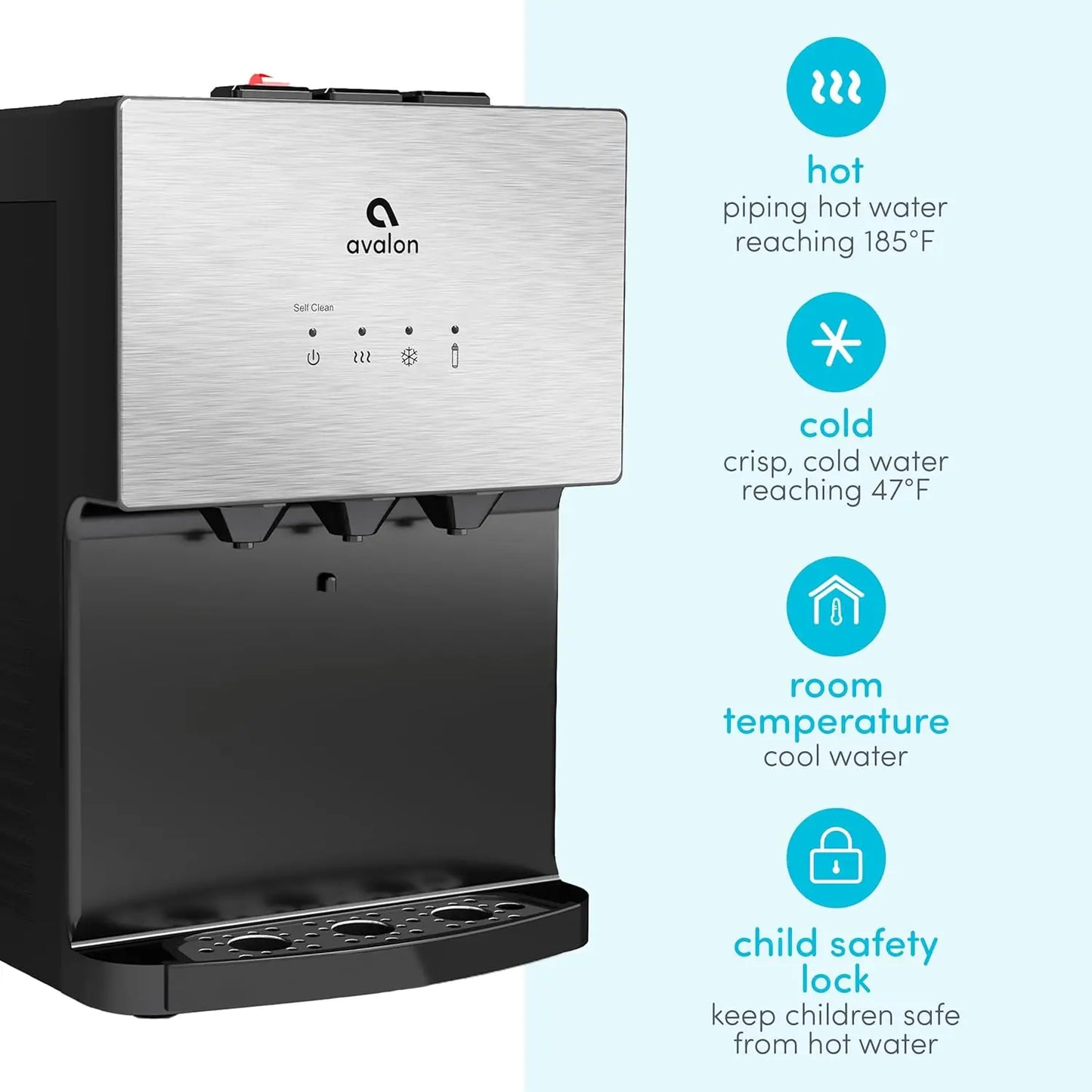 Countertop Bottleless Water Dispenser with 3 Temperatures, Self-Cleaning, Stainless Steel Design