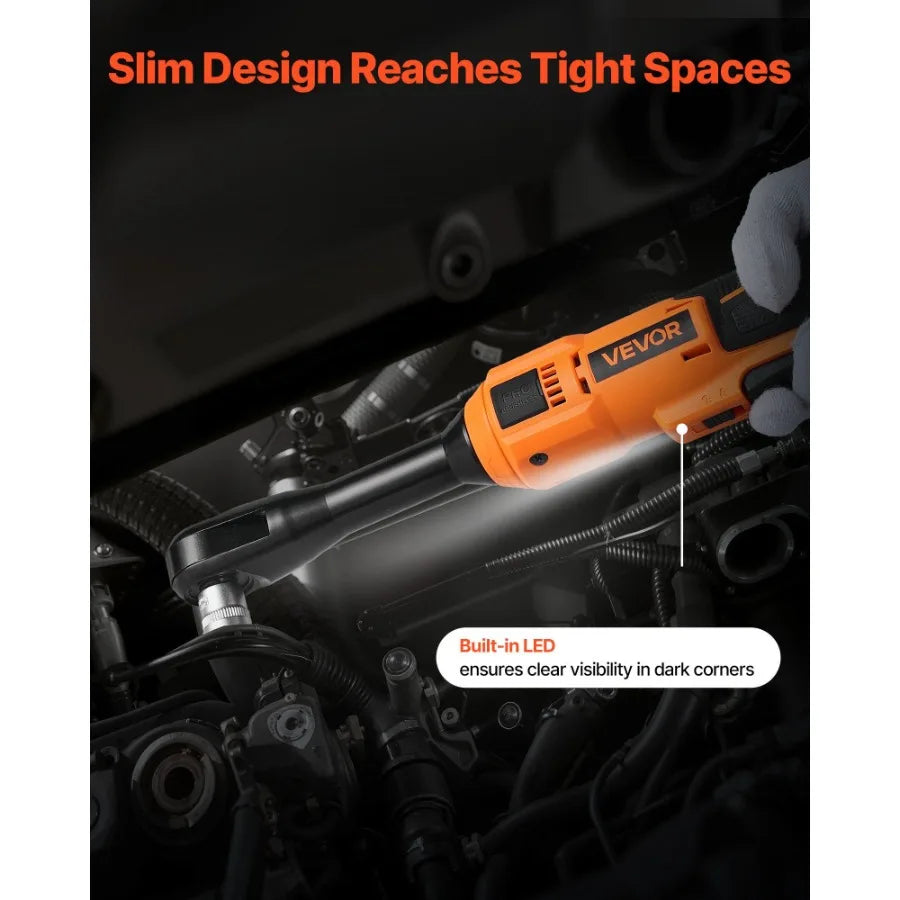 Cordless Ratchet Wrench 3/8 inch Drive Electric Tool with 230 RPM 66 ft-lbs Torque Battery Powered Set Includes 2x 2.0Ah Batter