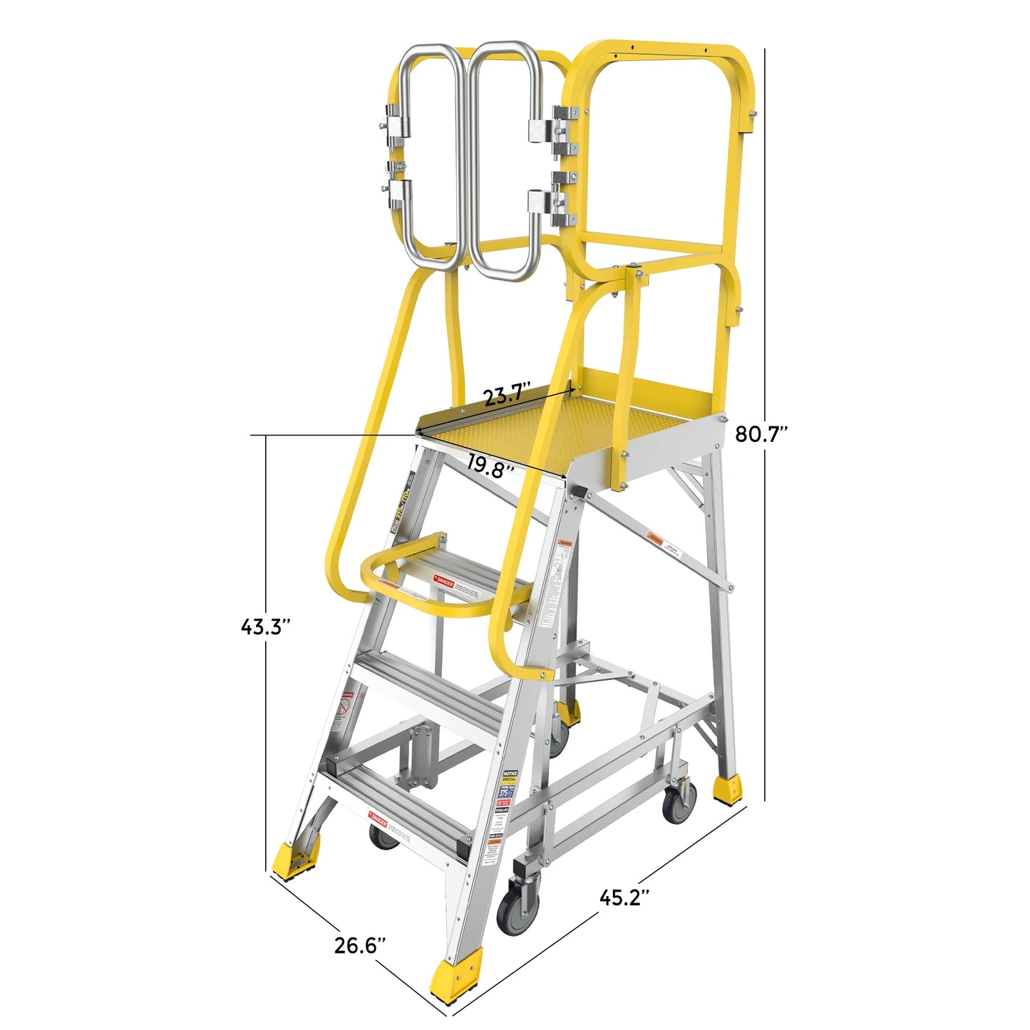 Aluminum Rolling Platform Ladder with Work Platform Non-Slip Mobile 170 kg Capacity for Warehouse Use