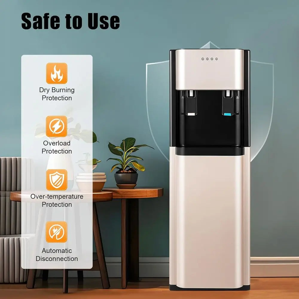 Stainless Steel Bottom-Load 5 Gallon Water Dispenser with LED Light for Home, Office, Hotels, Kitchens, Living Rooms - Gold