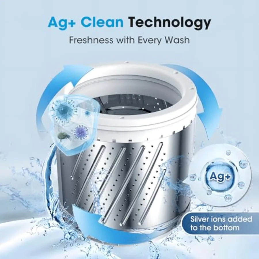 20lbs Portable Washing Machine Full-Automatic Top Load Washer with 10 Wash Cycles Drain Pump for rtment Bathroom Dorms RVs Gray