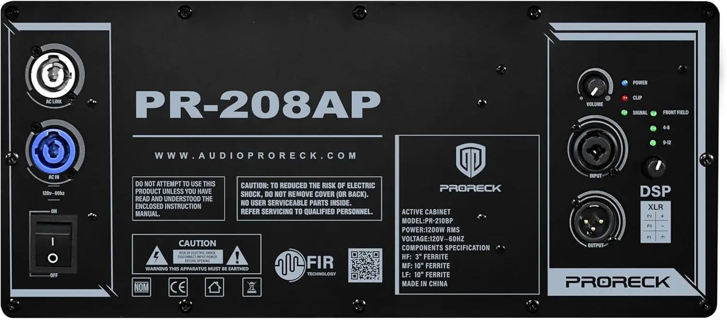 PRORECK Dual 8''Full Range 4000W P.M.P.O Powered Line Array Speaker Portable Professional Sound System,DSP Speaker,High-Fidelity